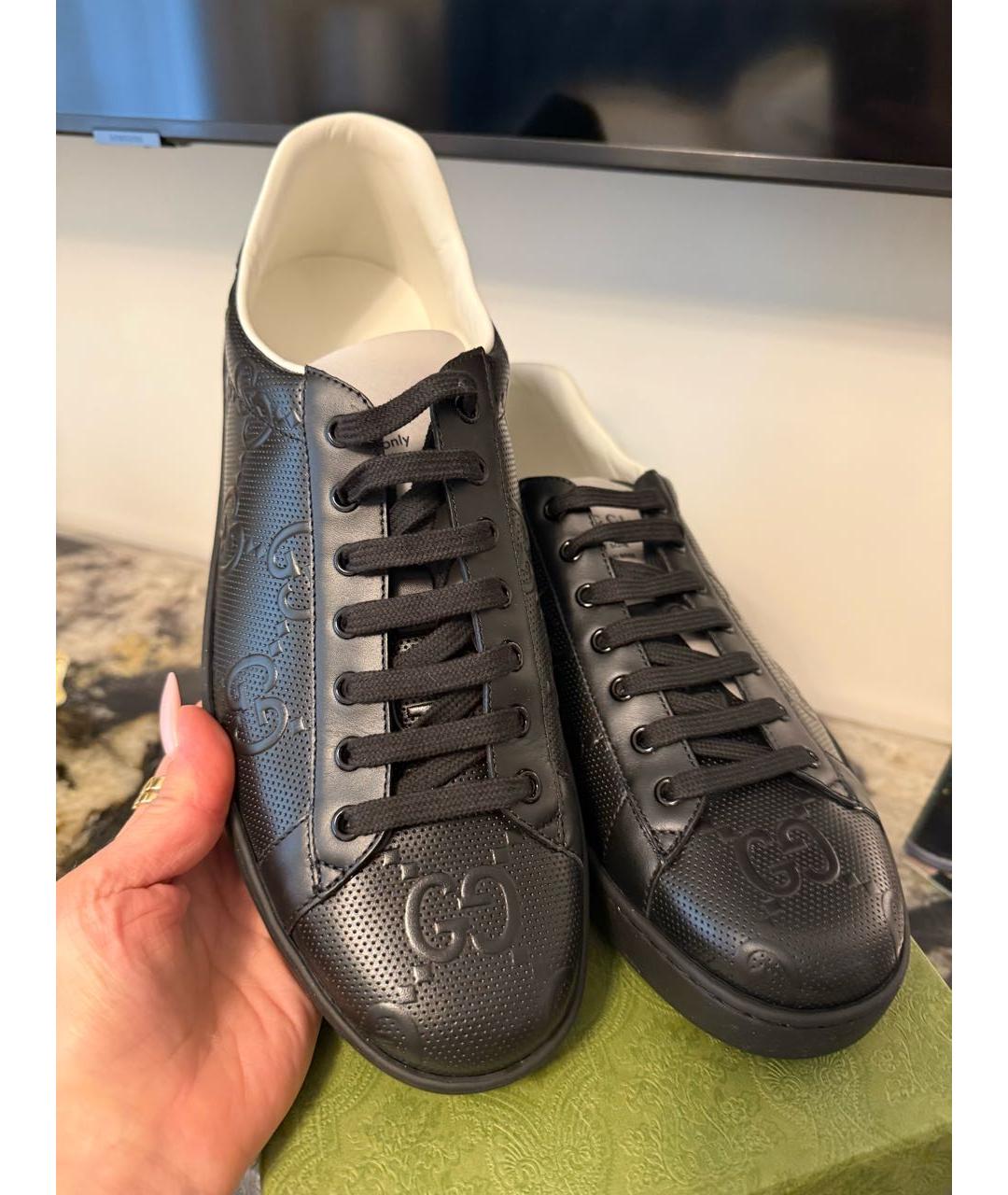 GUCCI Черные кожаные низкие кроссовки / кеды, фото 6