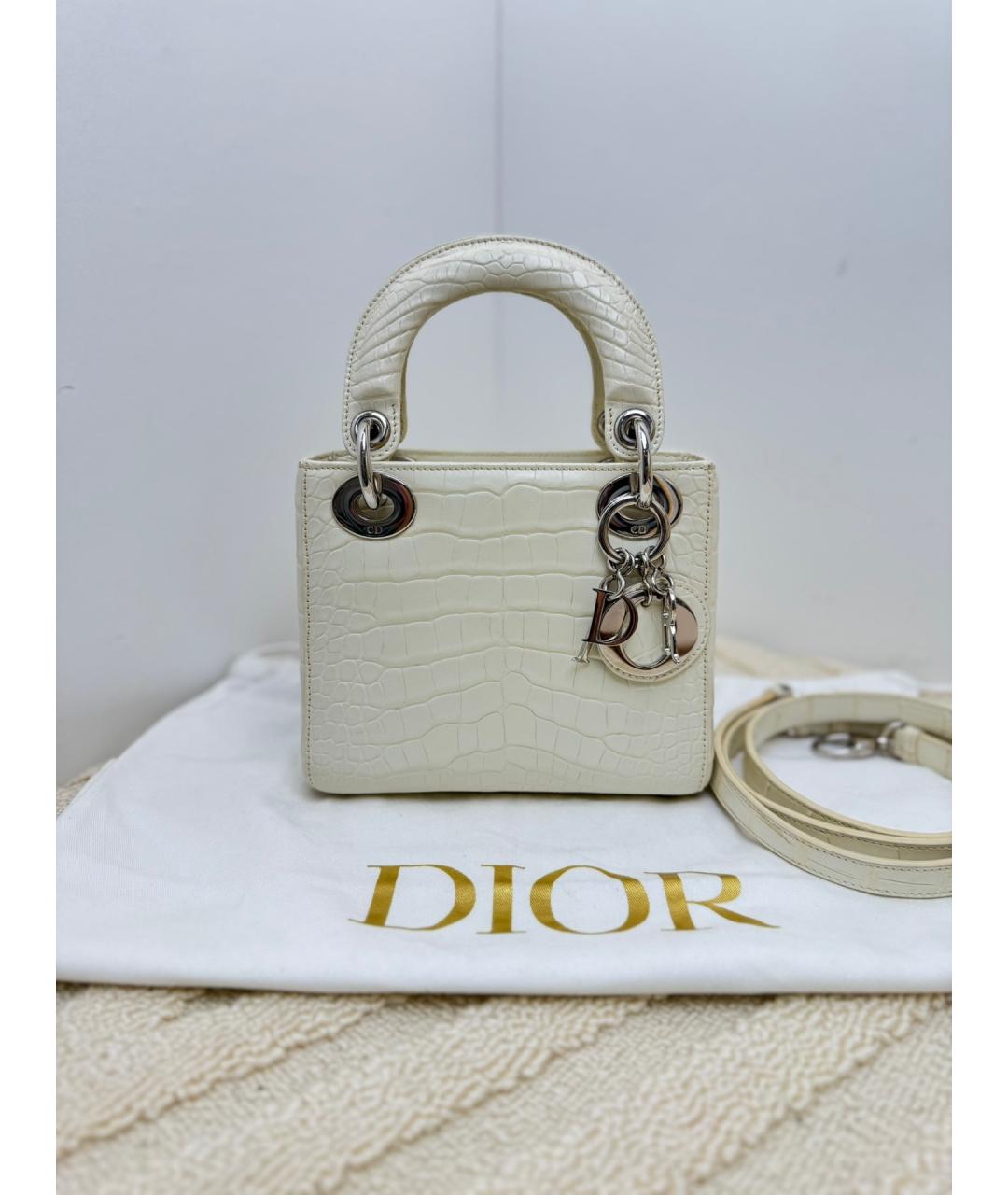 CHRISTIAN DIOR Белая кожаная сумка тоут, фото 2