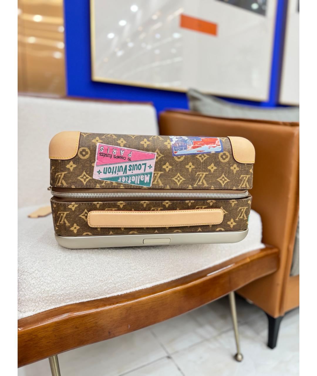 LOUIS VUITTON Коричневый деним чемодан, фото 5