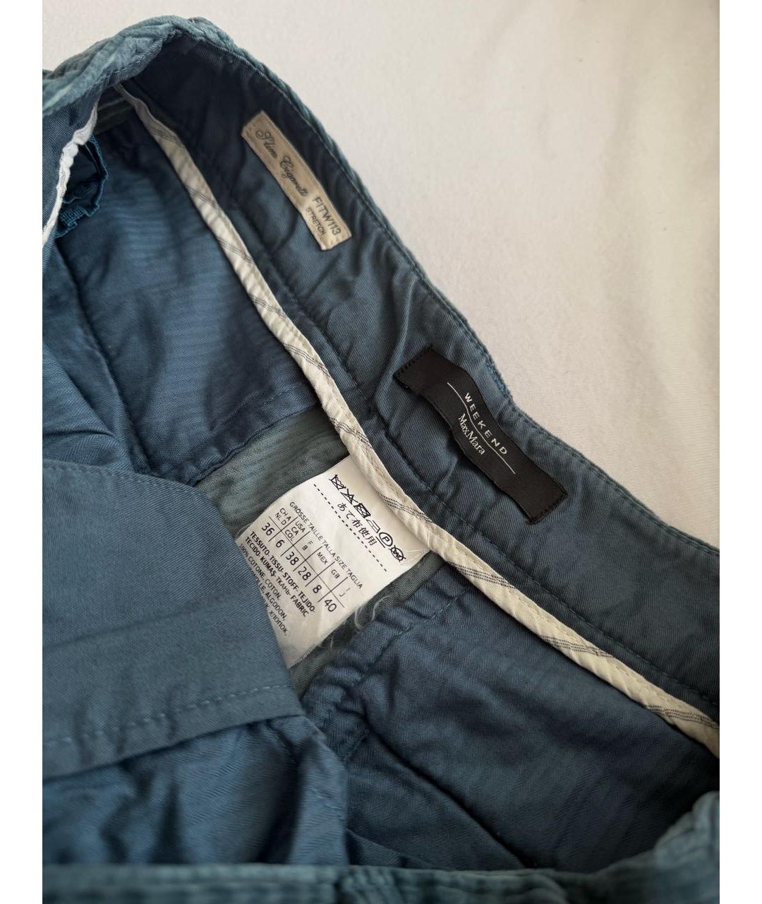 WEEKEND MAX MARA Бирюзовые хлопковые прямые брюки, фото 4