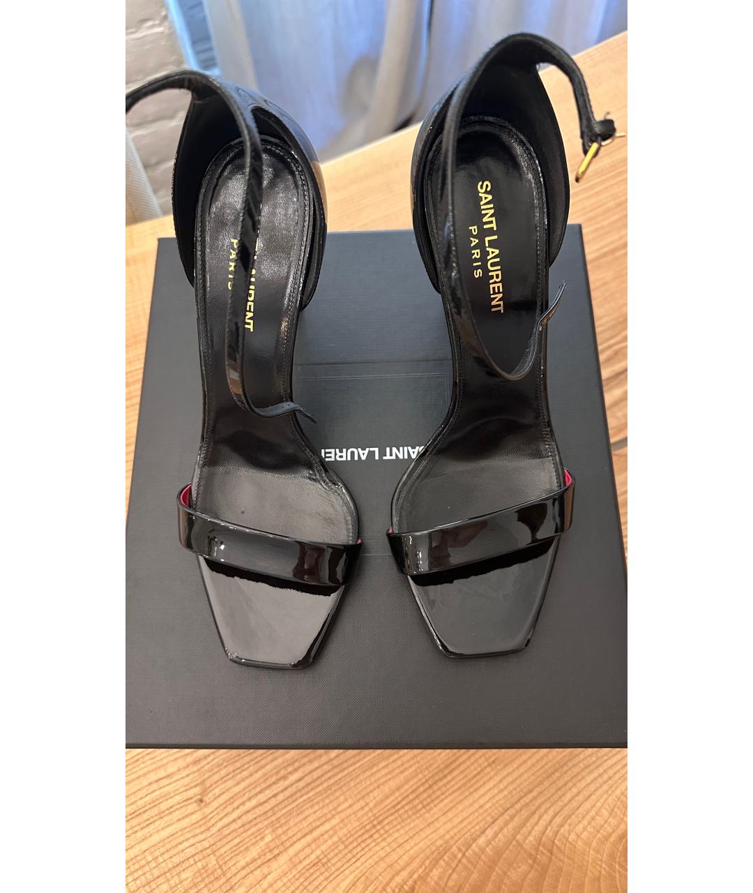 SAINT LAURENT Черные босоножки из лакированной кожи, фото 2