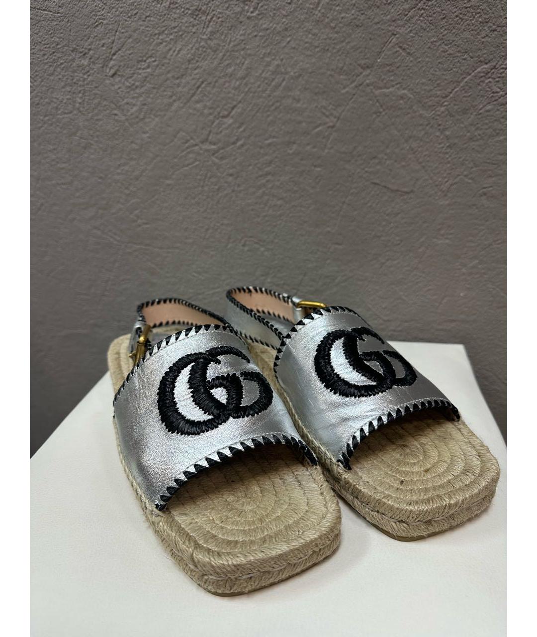 GUCCI Серебряные кожаные сандалии, фото 2