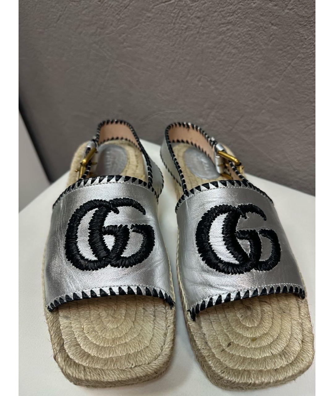 GUCCI Серебряные кожаные сандалии, фото 3