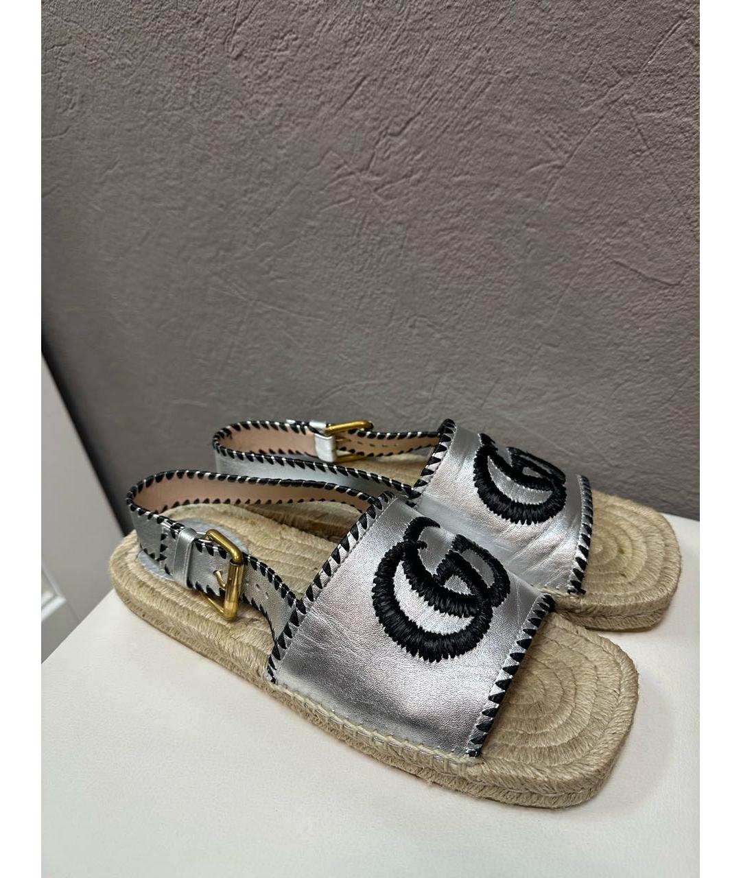 GUCCI Серебряные кожаные сандалии, фото 6