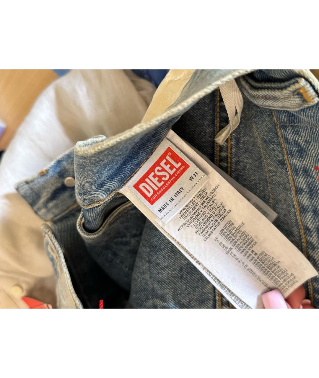 DIESEL Голубые хлопковые прямые джинсы, фото 5