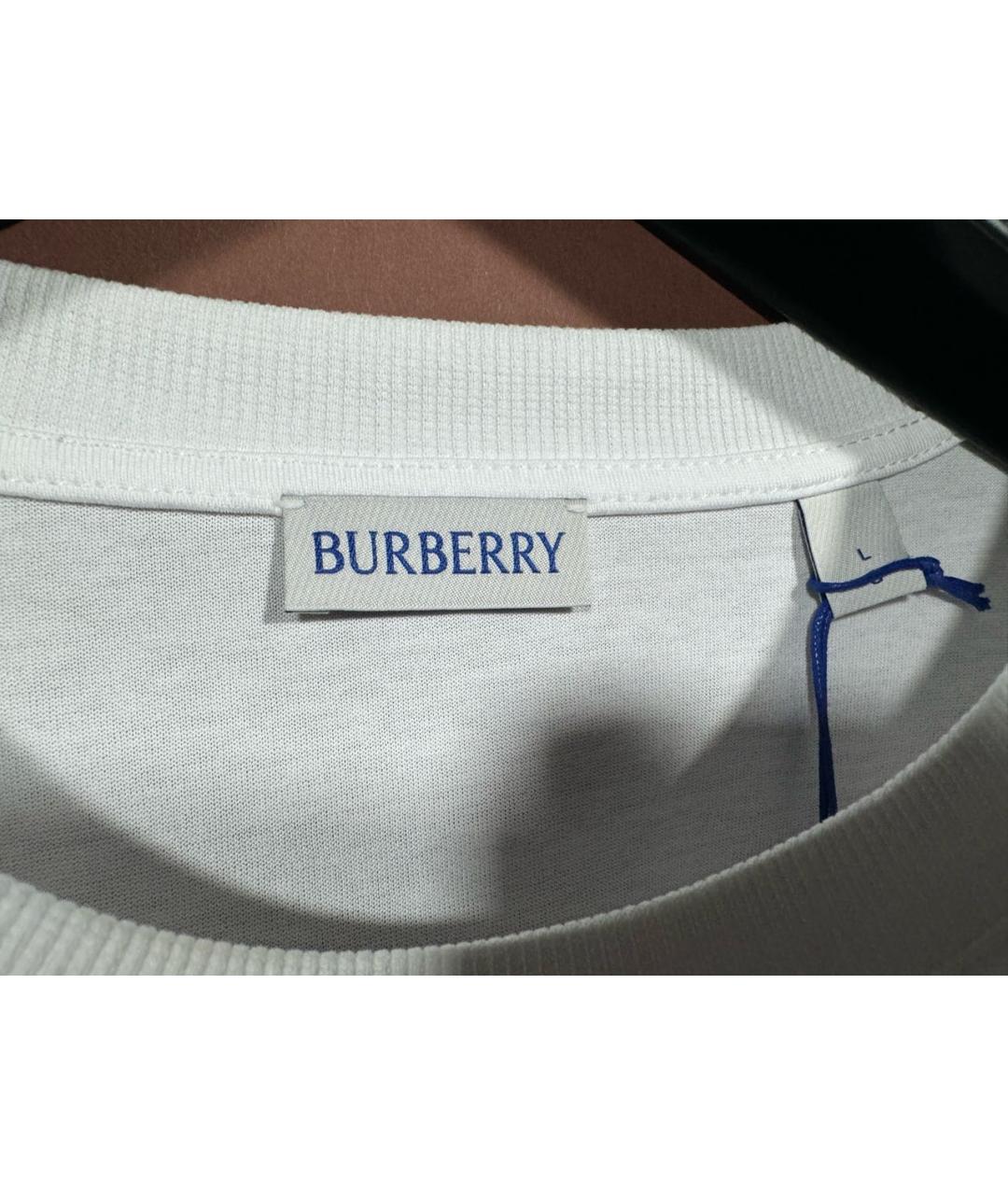 BURBERRY Белая хлопковая футболка, фото 4