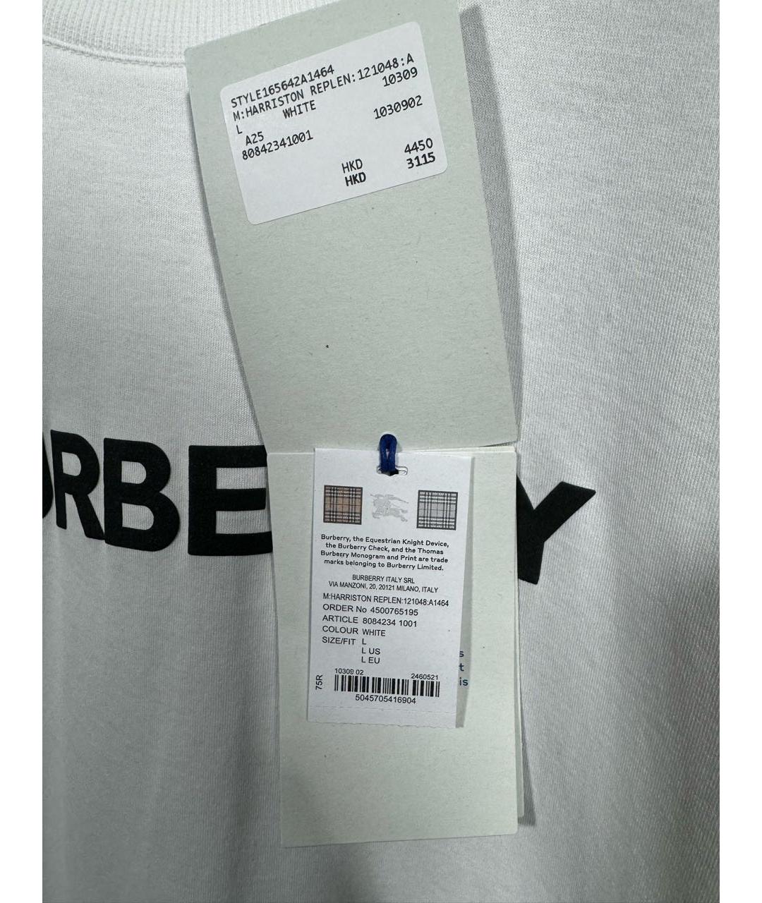 BURBERRY Белая хлопковая футболка, фото 7