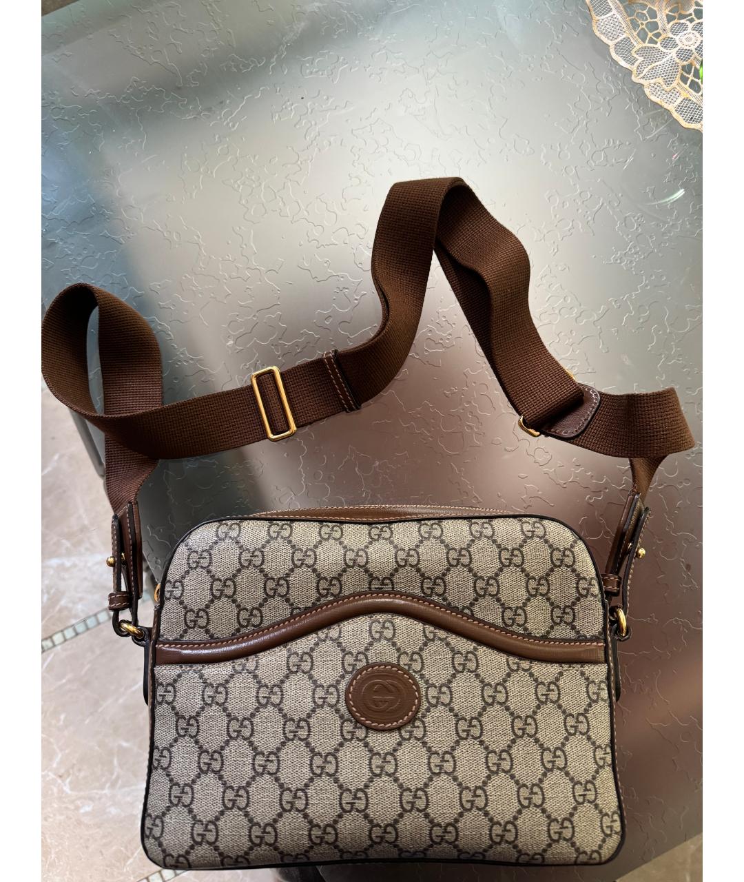 GUCCI Бежевая кожаная сумка на плечо, фото 5