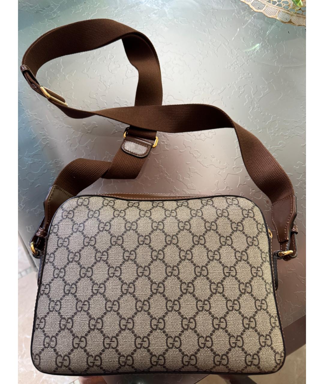 GUCCI Бежевая кожаная сумка на плечо, фото 2