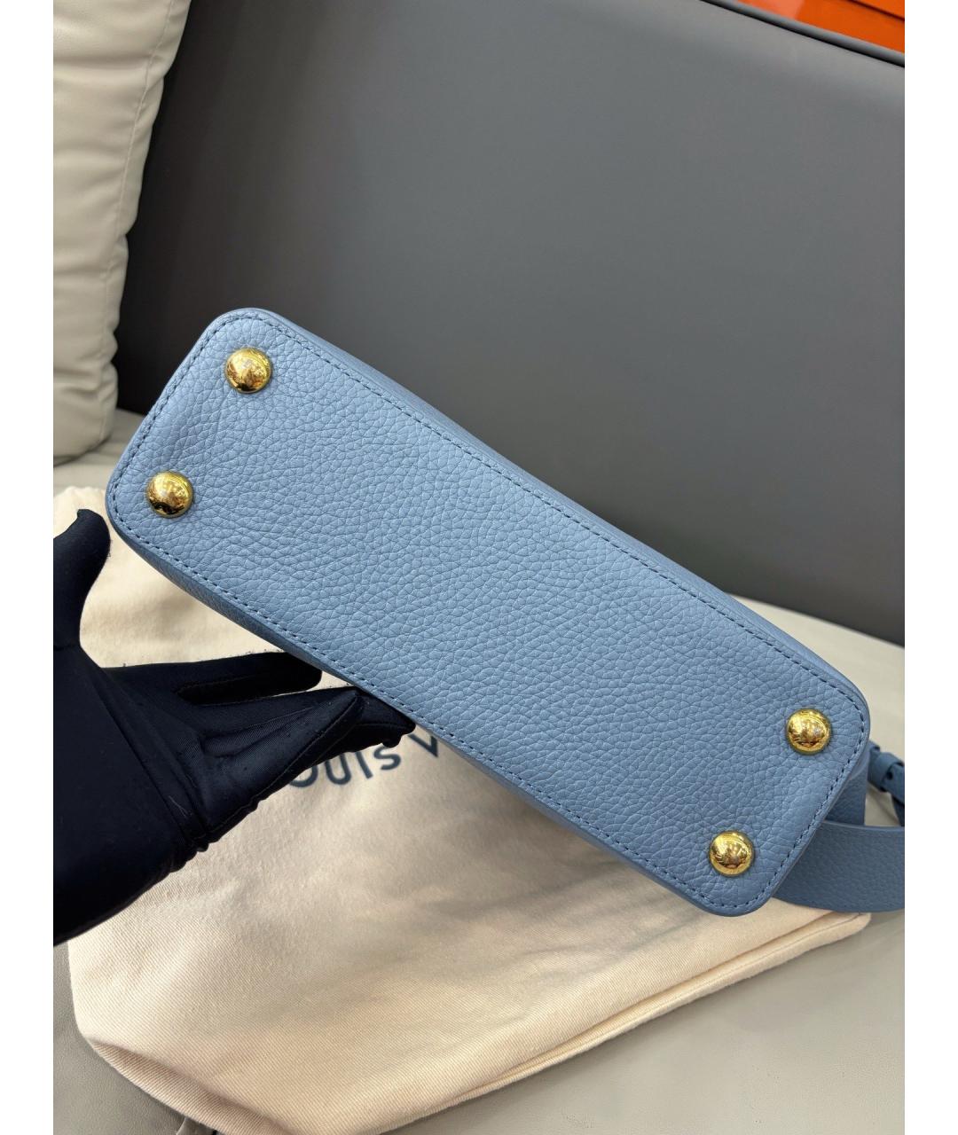 LOUIS VUITTON Голубая кожаная сумка с короткими ручками, фото 5
