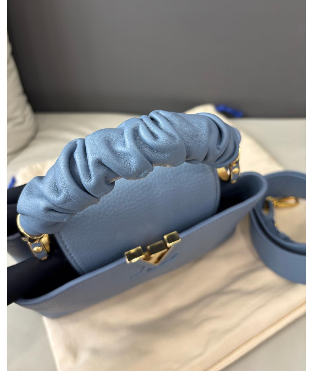 LOUIS VUITTON Голубая кожаная сумка с короткими ручками, фото 7
