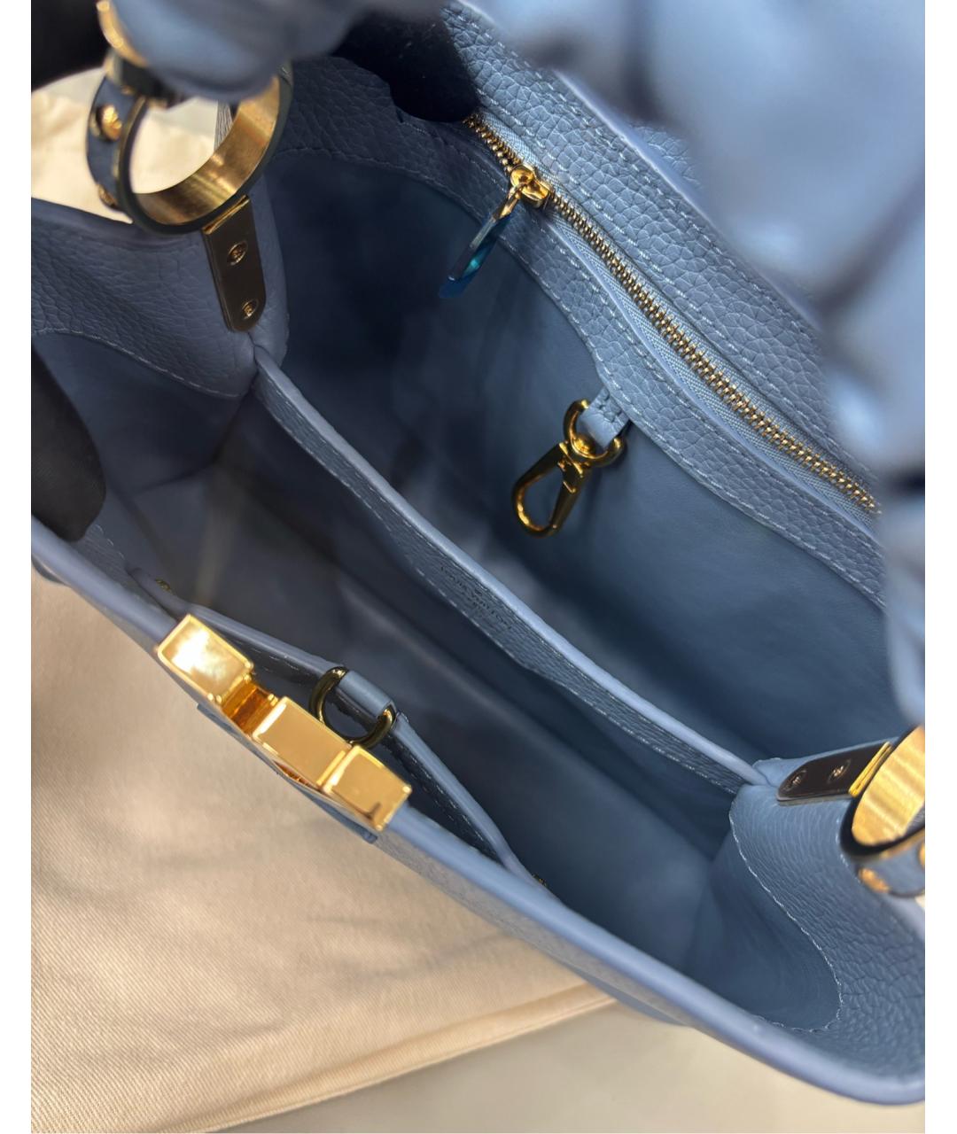 LOUIS VUITTON Голубая кожаная сумка с короткими ручками, фото 8