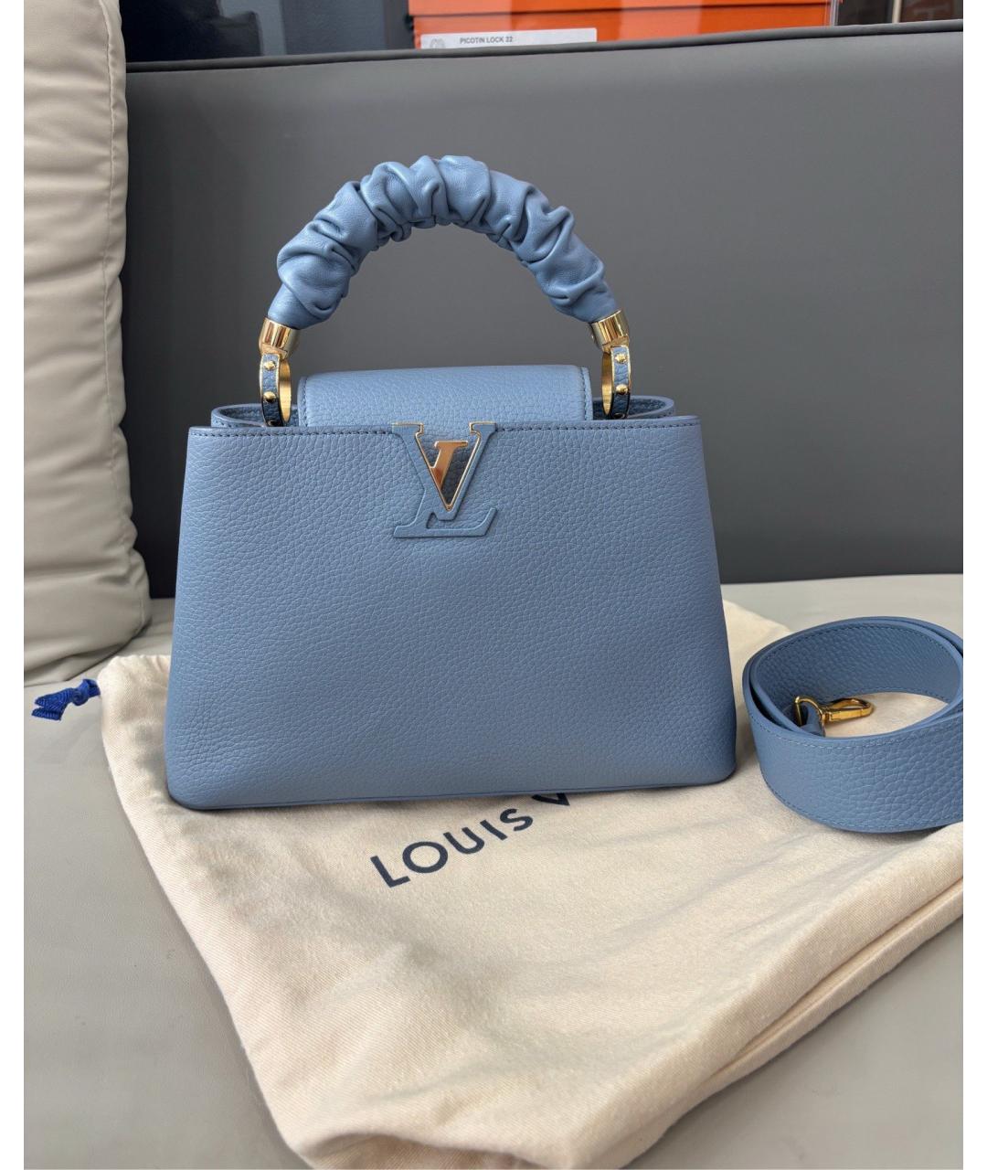 LOUIS VUITTON Голубая кожаная сумка с короткими ручками, фото 9