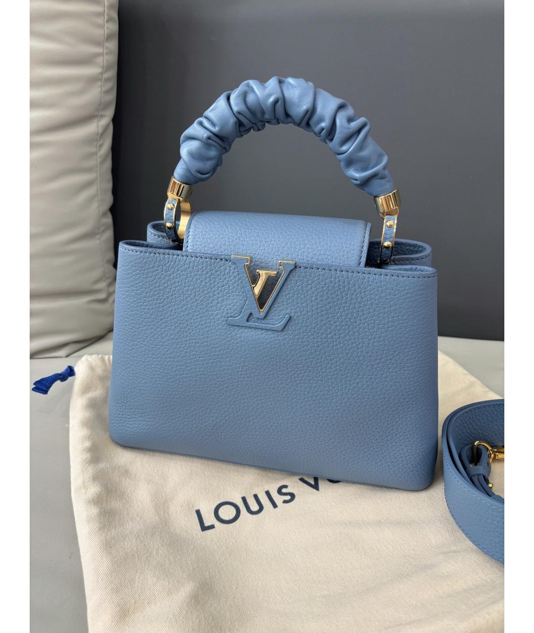 LOUIS VUITTON Голубая кожаная сумка с короткими ручками, фото 2