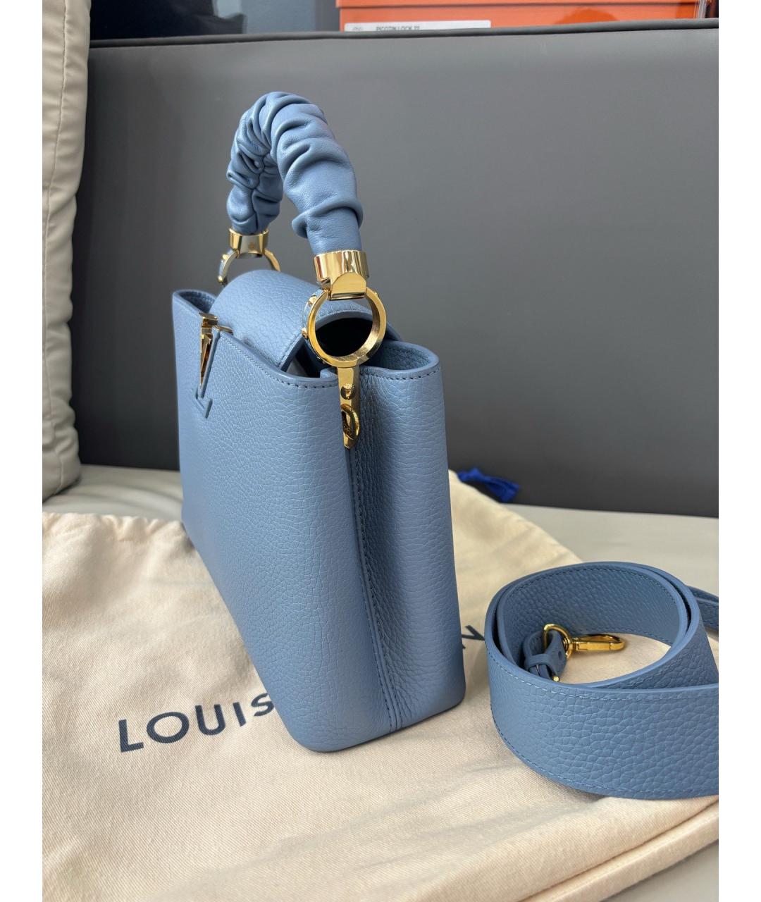 LOUIS VUITTON Голубая кожаная сумка с короткими ручками, фото 3