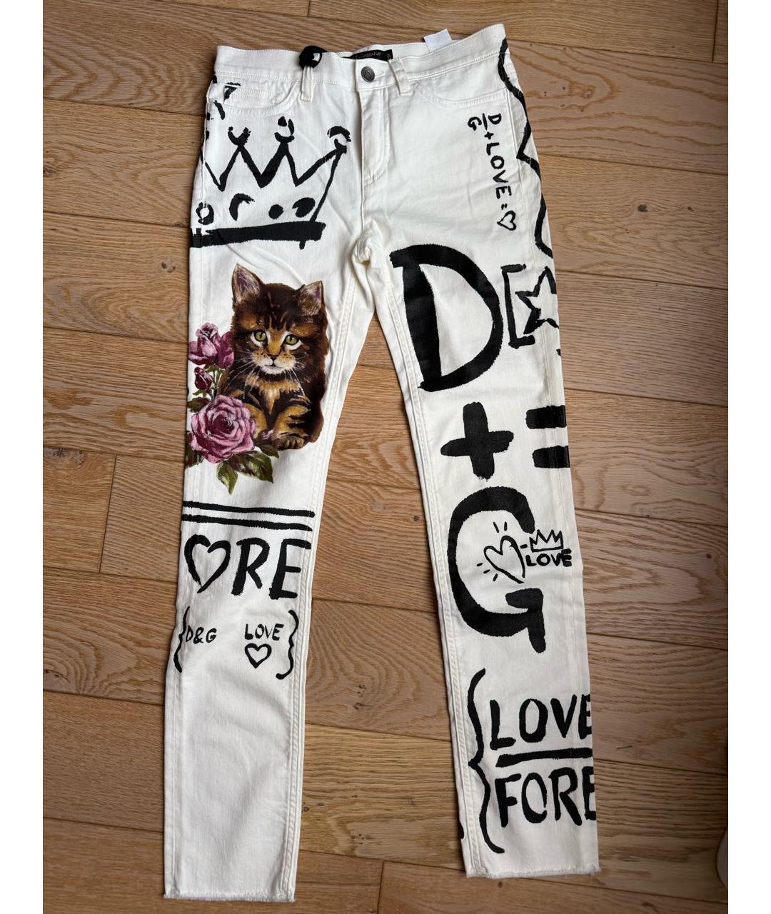 DOLCE&GABBANA Белые хлопковые прямые джинсы, фото 8