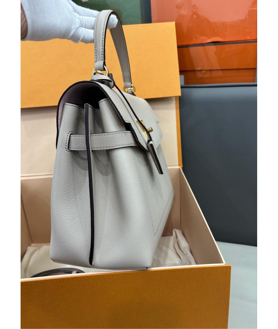 LOUIS VUITTON Серая кожаная сумка с короткими ручками, фото 3