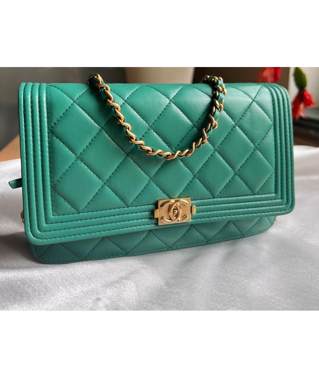 CHANEL Бирюзовая кожаная сумка через плечо, фото 9