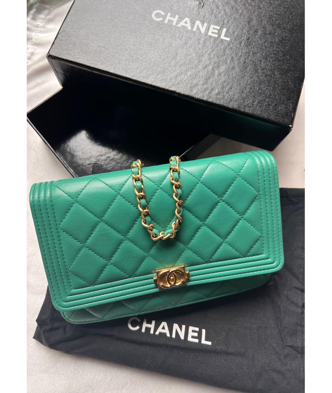 CHANEL Бирюзовая кожаная сумка через плечо, фото 2