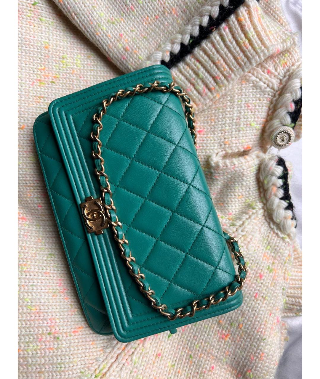 CHANEL Бирюзовая кожаная сумка через плечо, фото 4