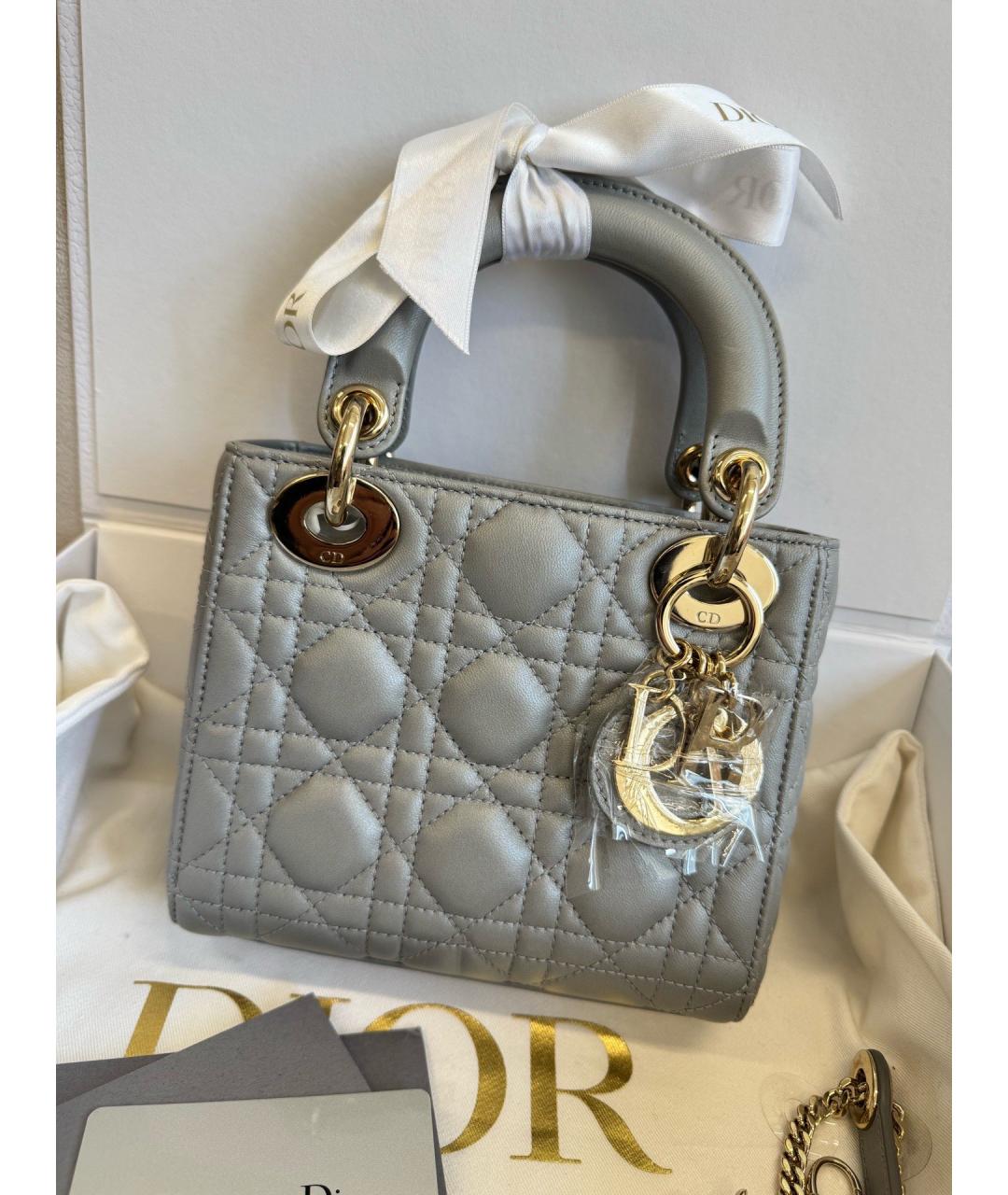 CHRISTIAN DIOR Серая кожаная сумка тоут, фото 3