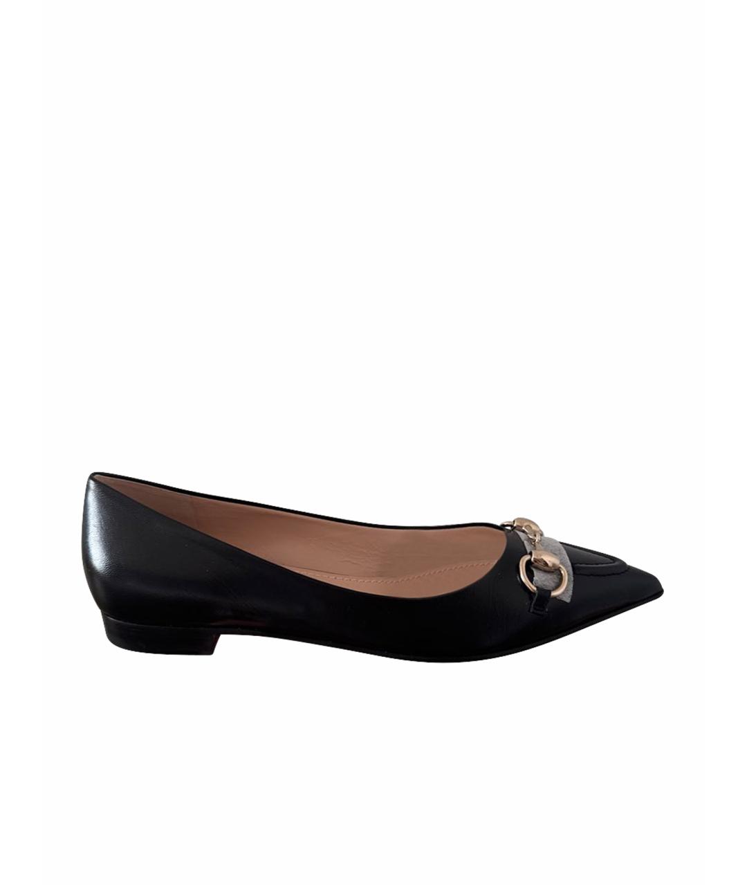 GUCCI Черные кожаные балетки, фото 1
