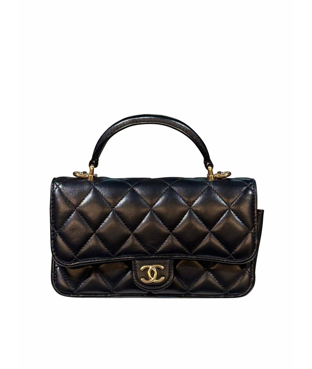 CHANEL Черная кожаная сумка с короткими ручками, фото 1