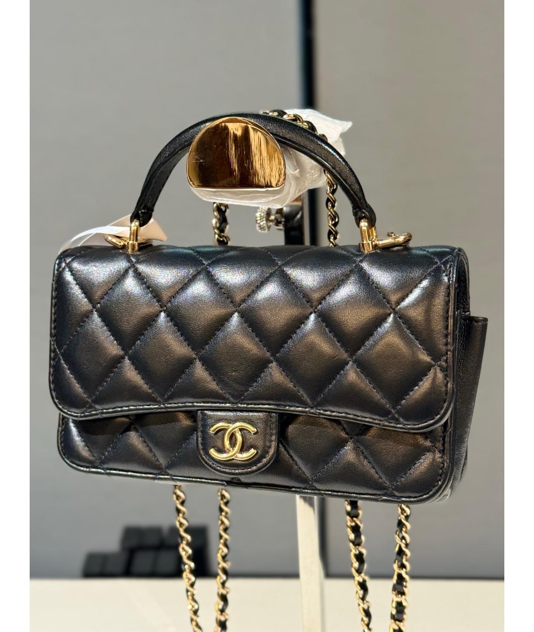 CHANEL Черная кожаная сумка с короткими ручками, фото 2