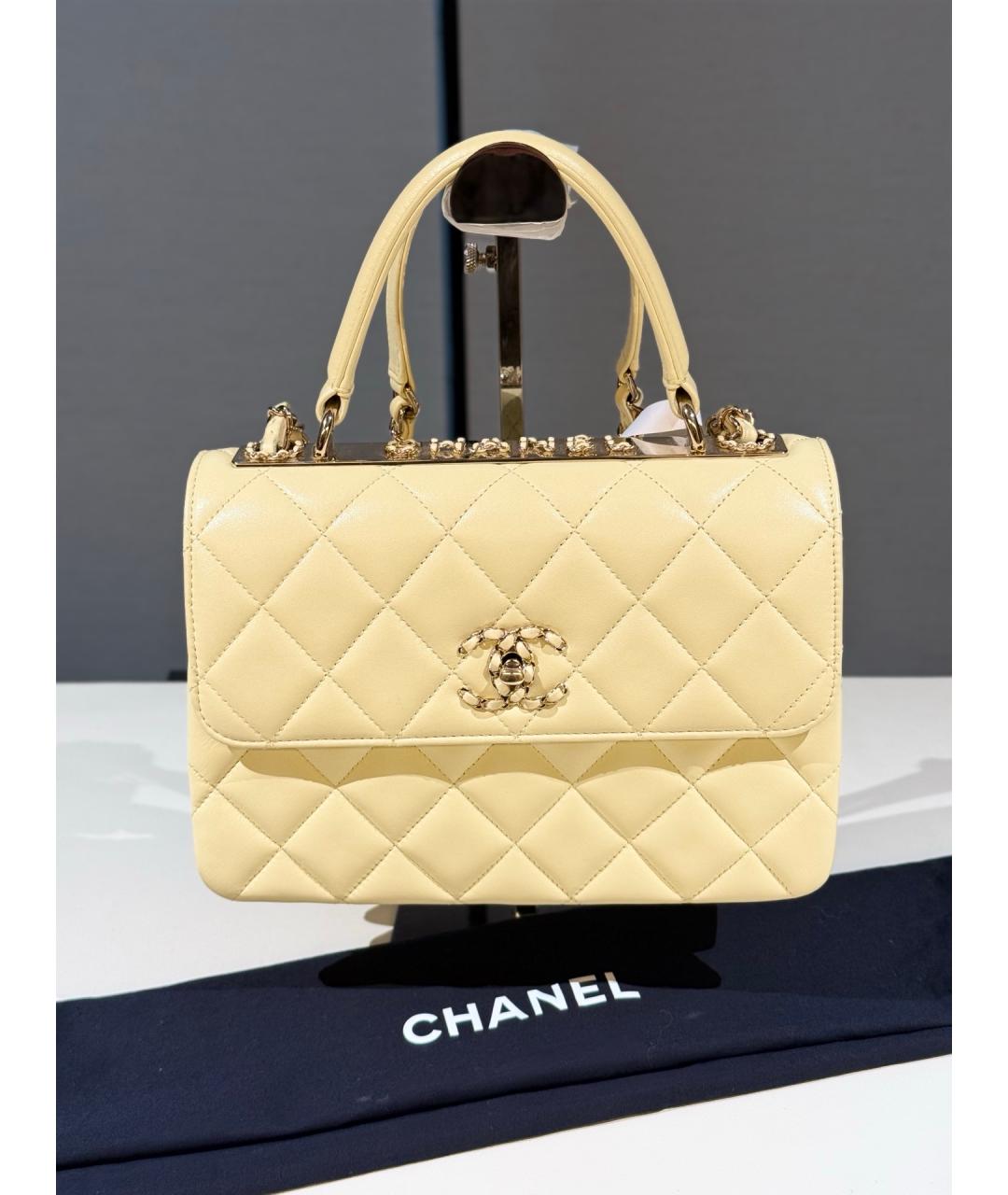 CHANEL Желтая кожаная сумка с короткими ручками, фото 10