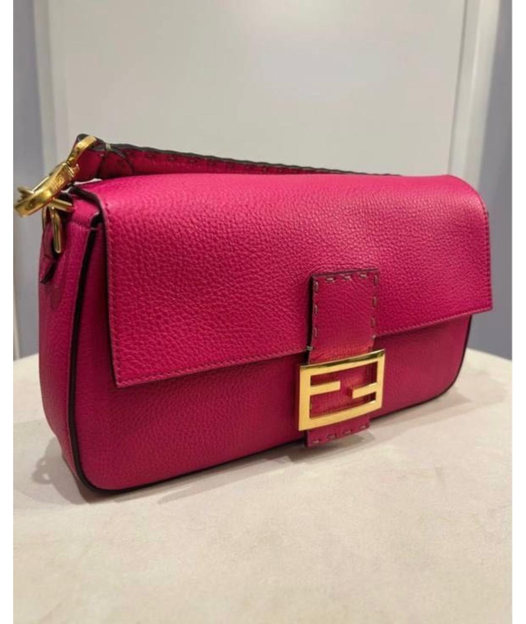 FENDI Розовая кожаная сумка с короткими ручками, фото 2