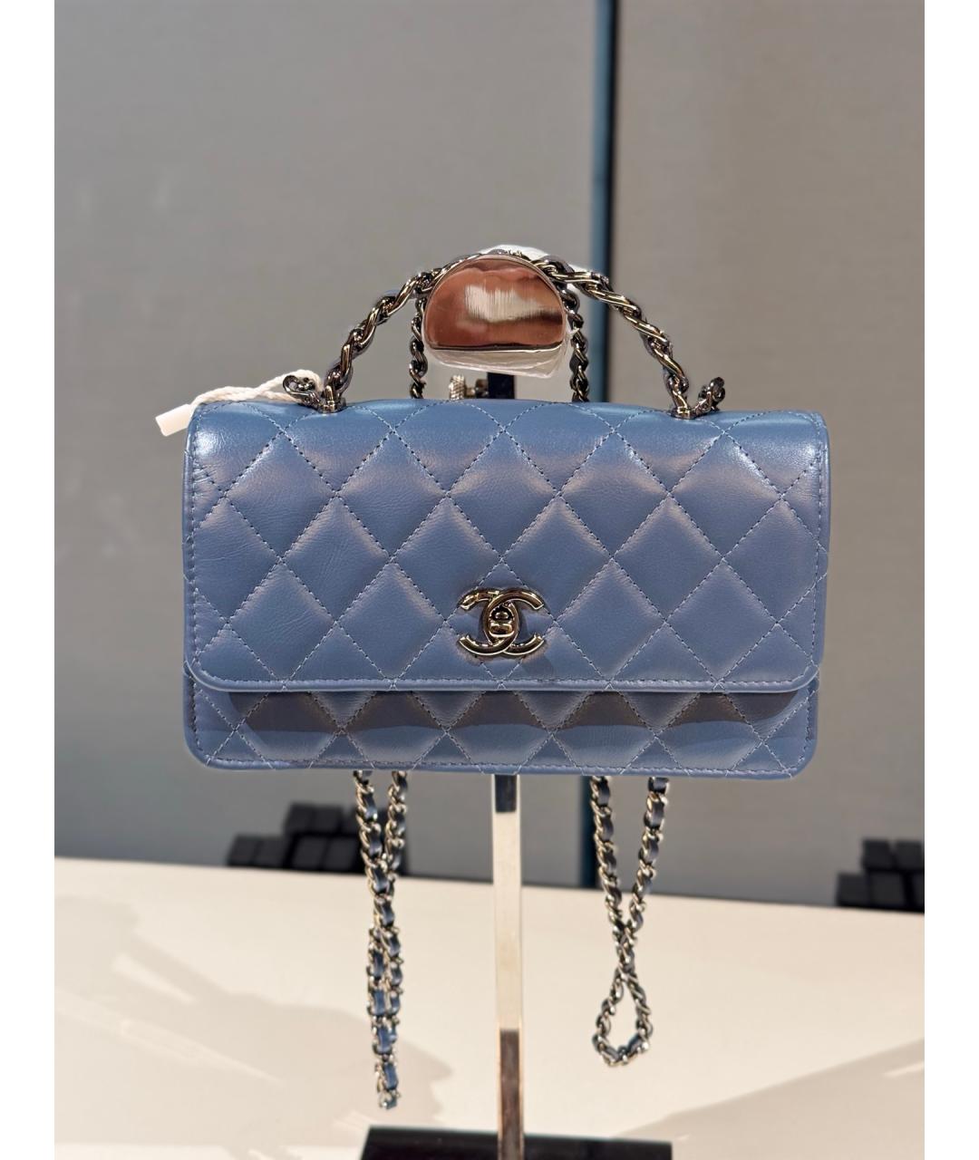 CHANEL Синяя кожаная сумка с короткими ручками, фото 10