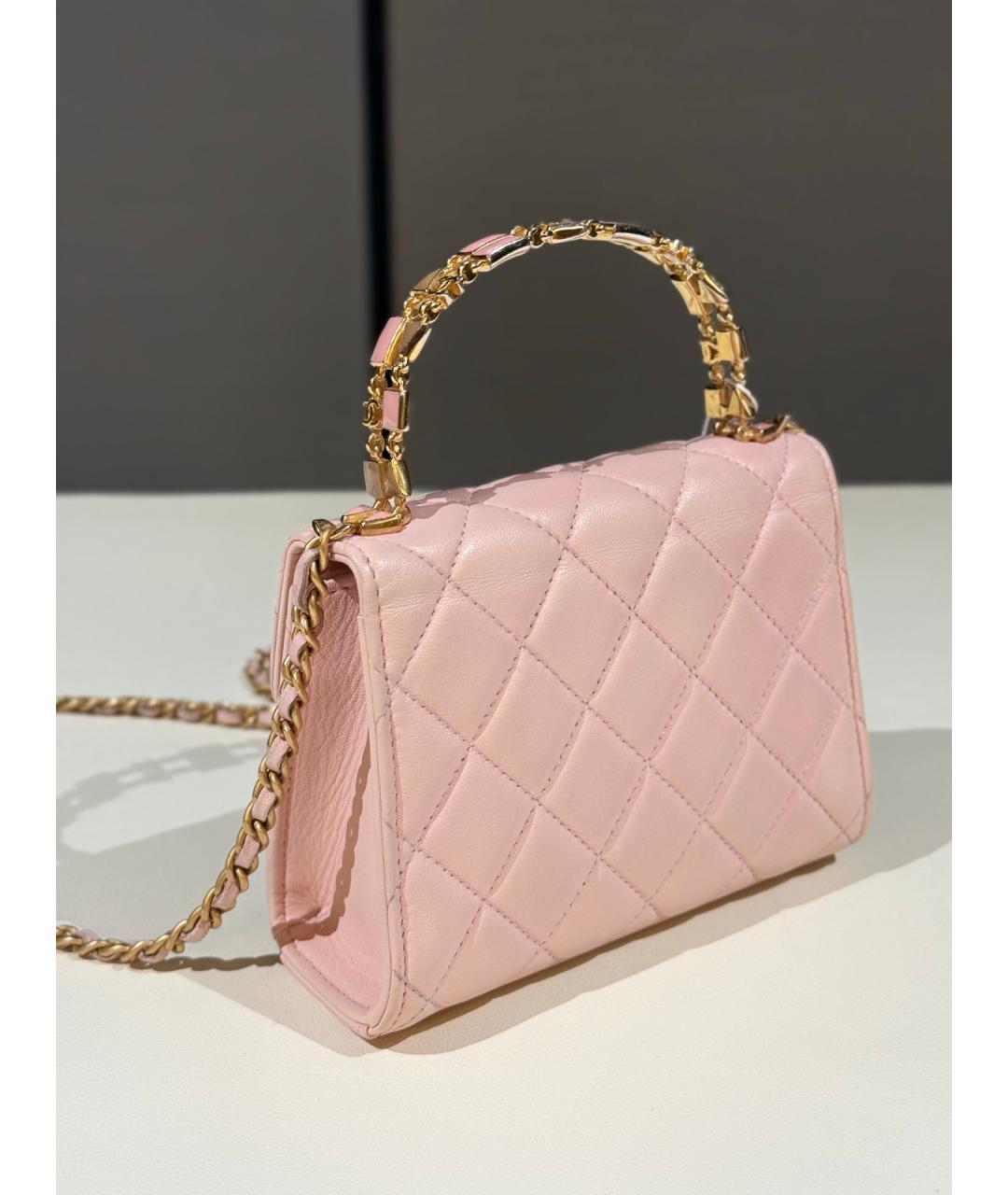 CHANEL Розовая кожаная сумка с короткими ручками, фото 6