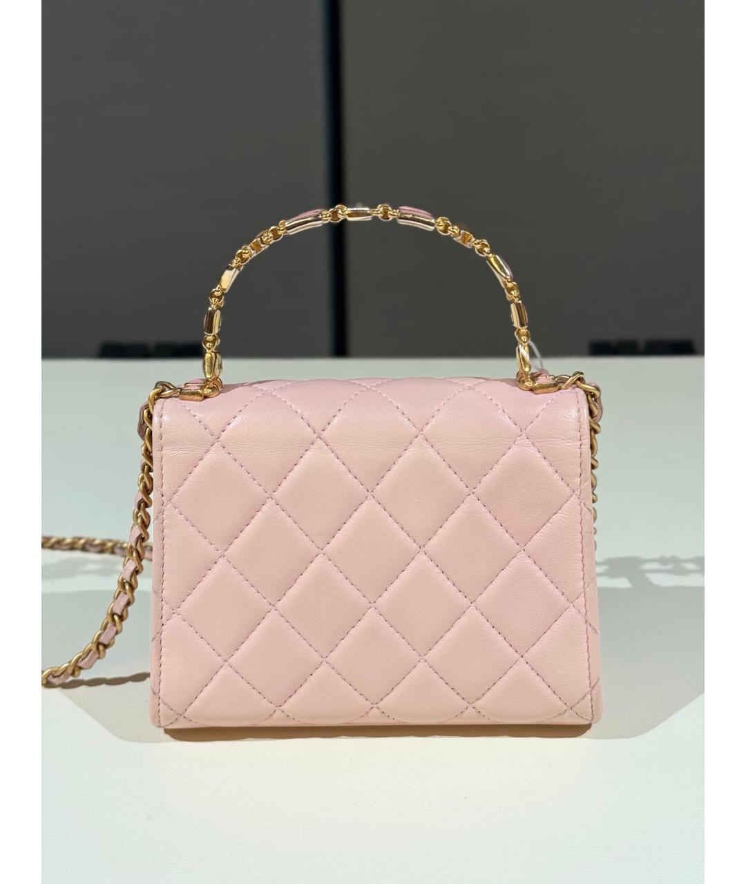 CHANEL Розовая кожаная сумка с короткими ручками, фото 5