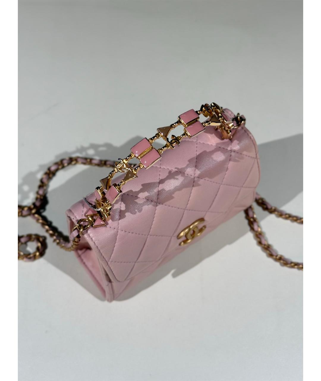 CHANEL Розовая кожаная сумка с короткими ручками, фото 4