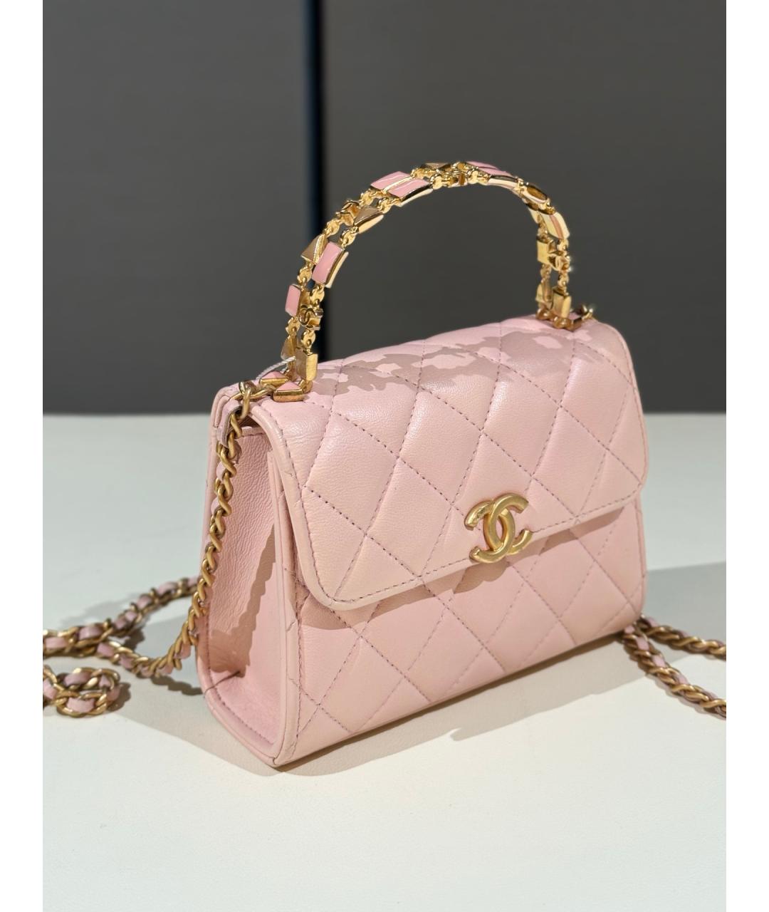 CHANEL Розовая кожаная сумка с короткими ручками, фото 3