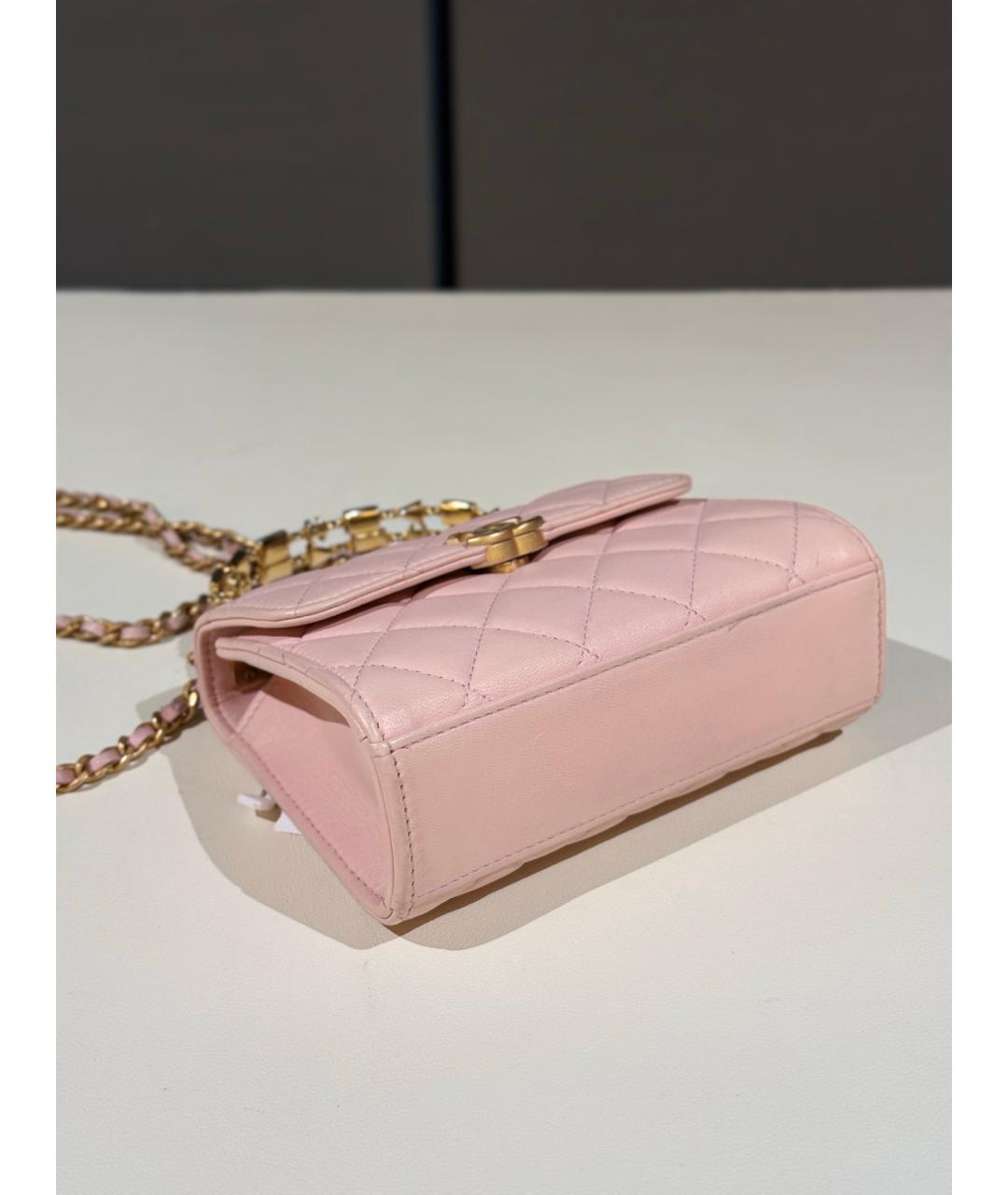 CHANEL Розовая кожаная сумка с короткими ручками, фото 7