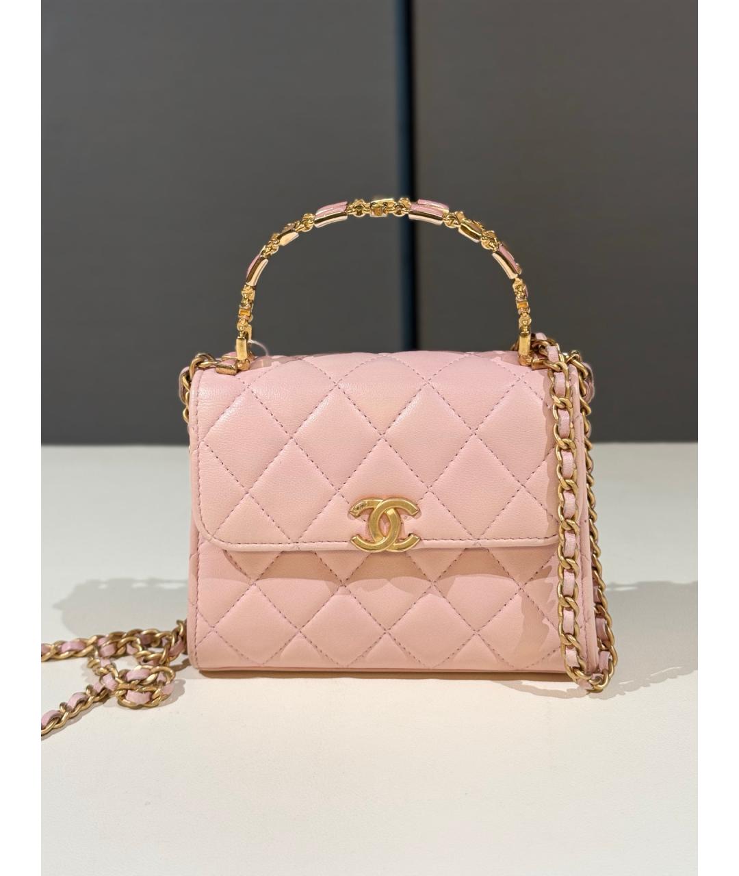 CHANEL Розовая кожаная сумка с короткими ручками, фото 9