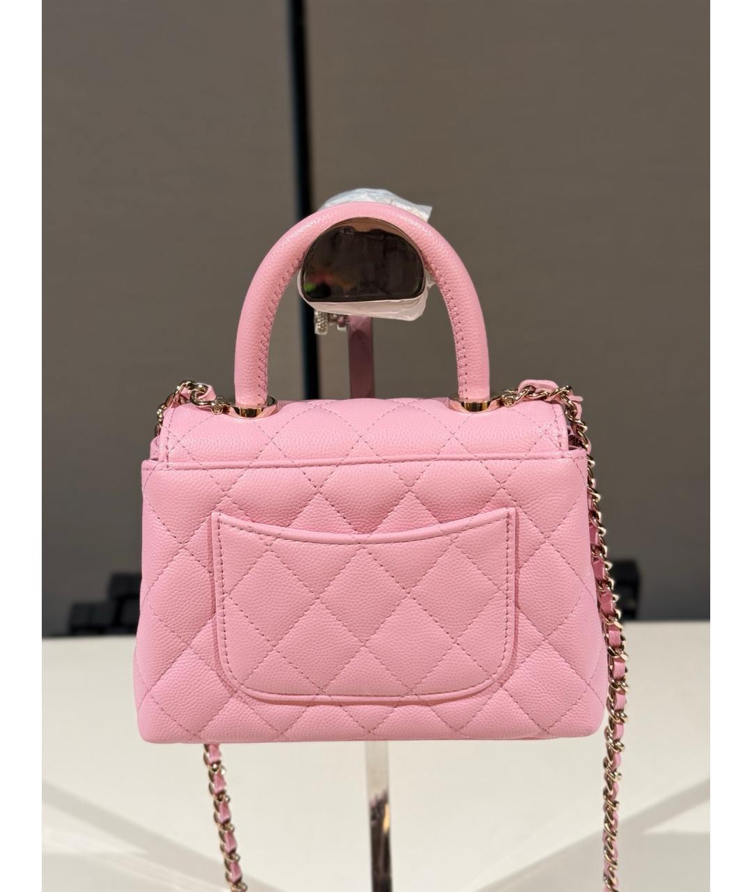 CHANEL Розовая кожаная сумка с короткими ручками, фото 5