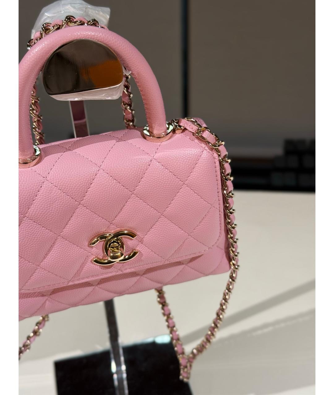 CHANEL Розовая кожаная сумка с короткими ручками, фото 4