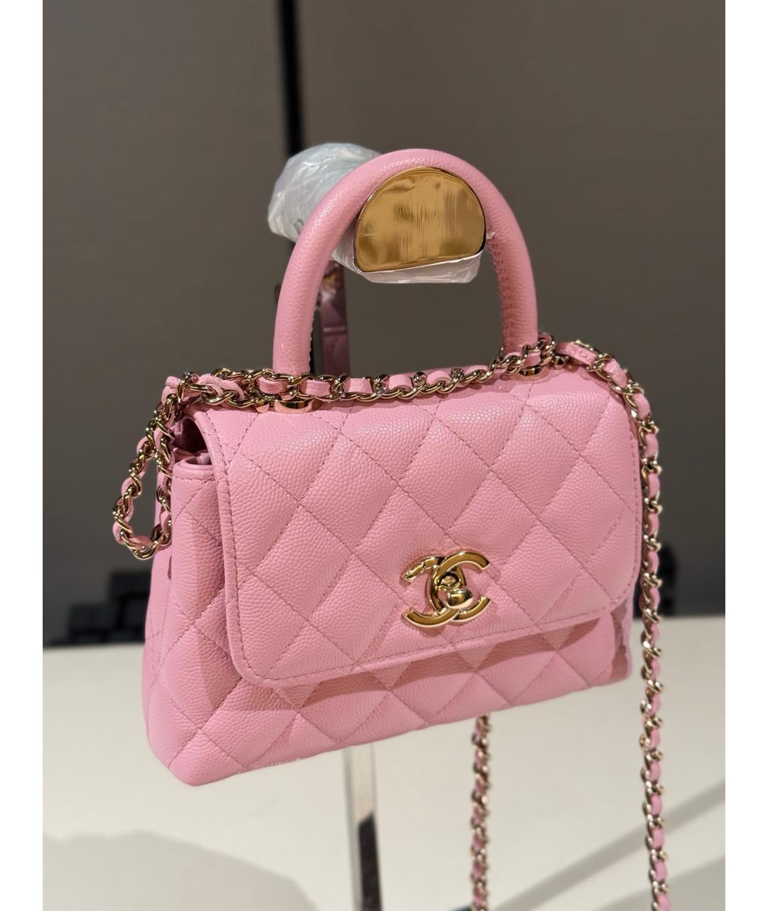CHANEL Розовая кожаная сумка с короткими ручками, фото 3