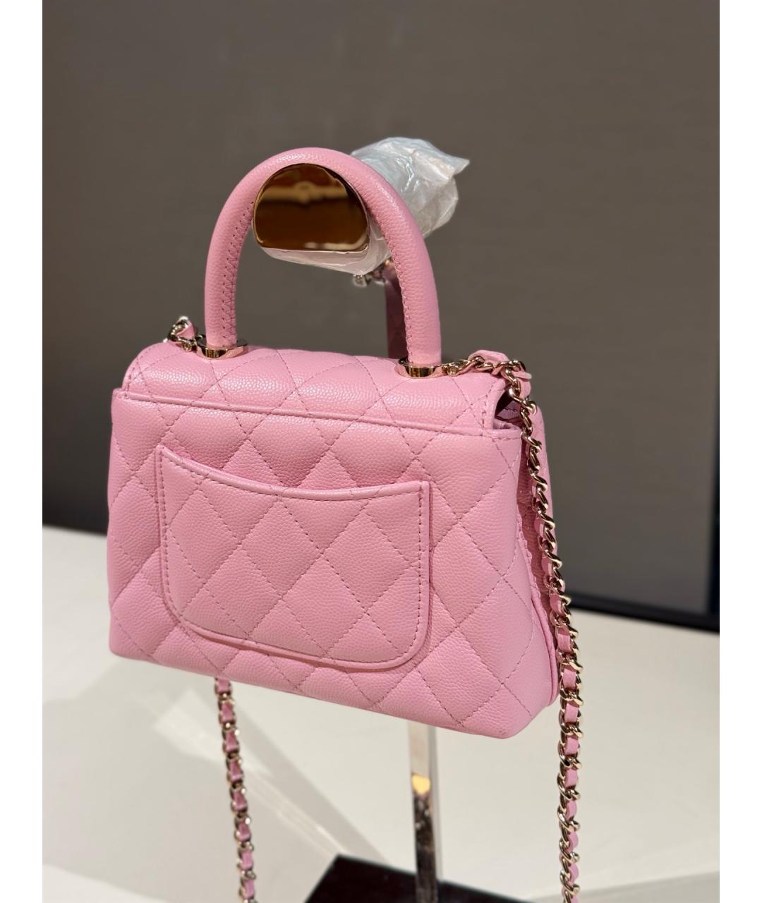 CHANEL Розовая кожаная сумка с короткими ручками, фото 6