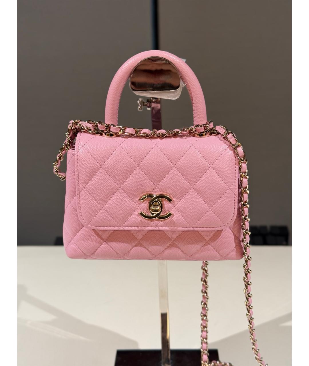 CHANEL Розовая кожаная сумка с короткими ручками, фото 9