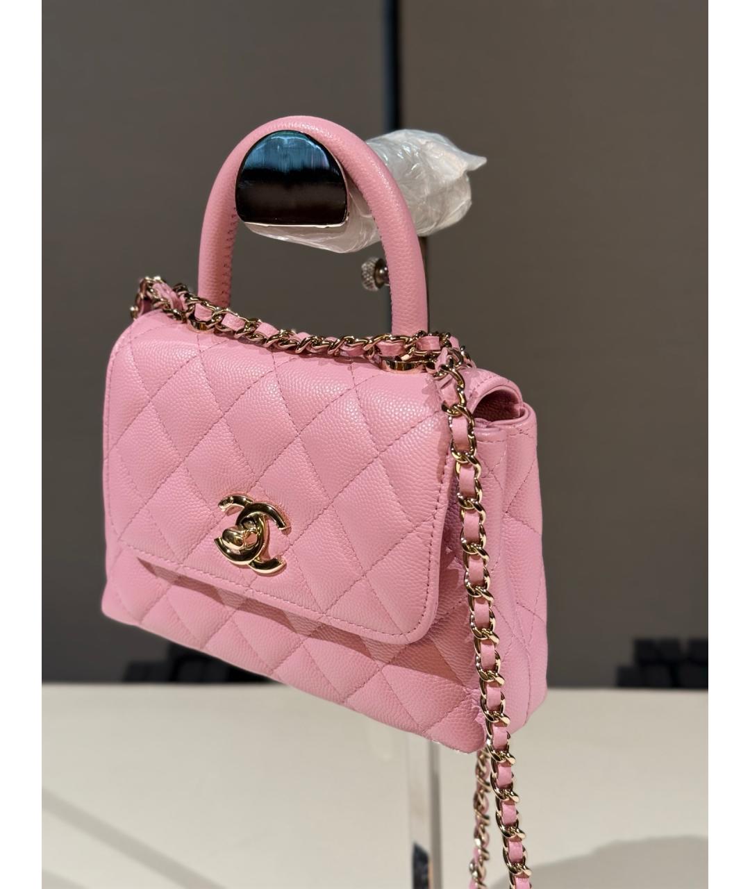 CHANEL Розовая кожаная сумка с короткими ручками, фото 2