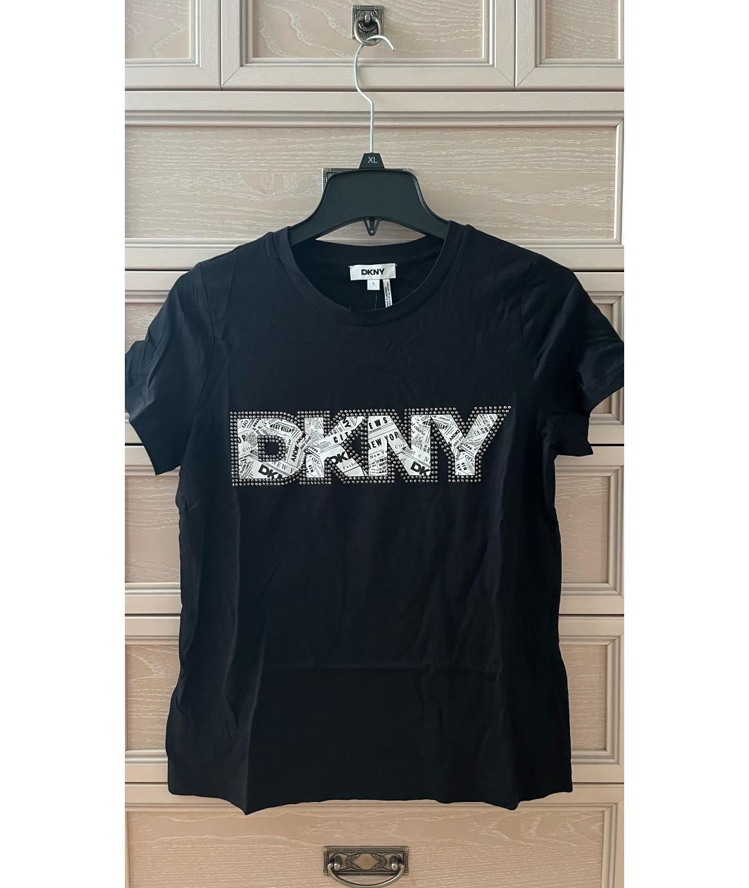 DKNY Черная хлопко-эластановая футболка, фото 6