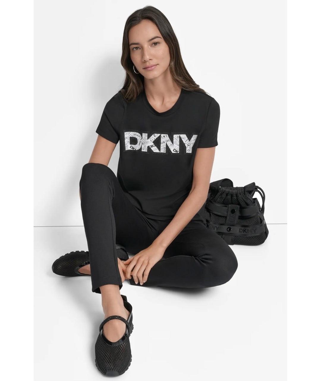 DKNY Черная хлопко-эластановая футболка, фото 5