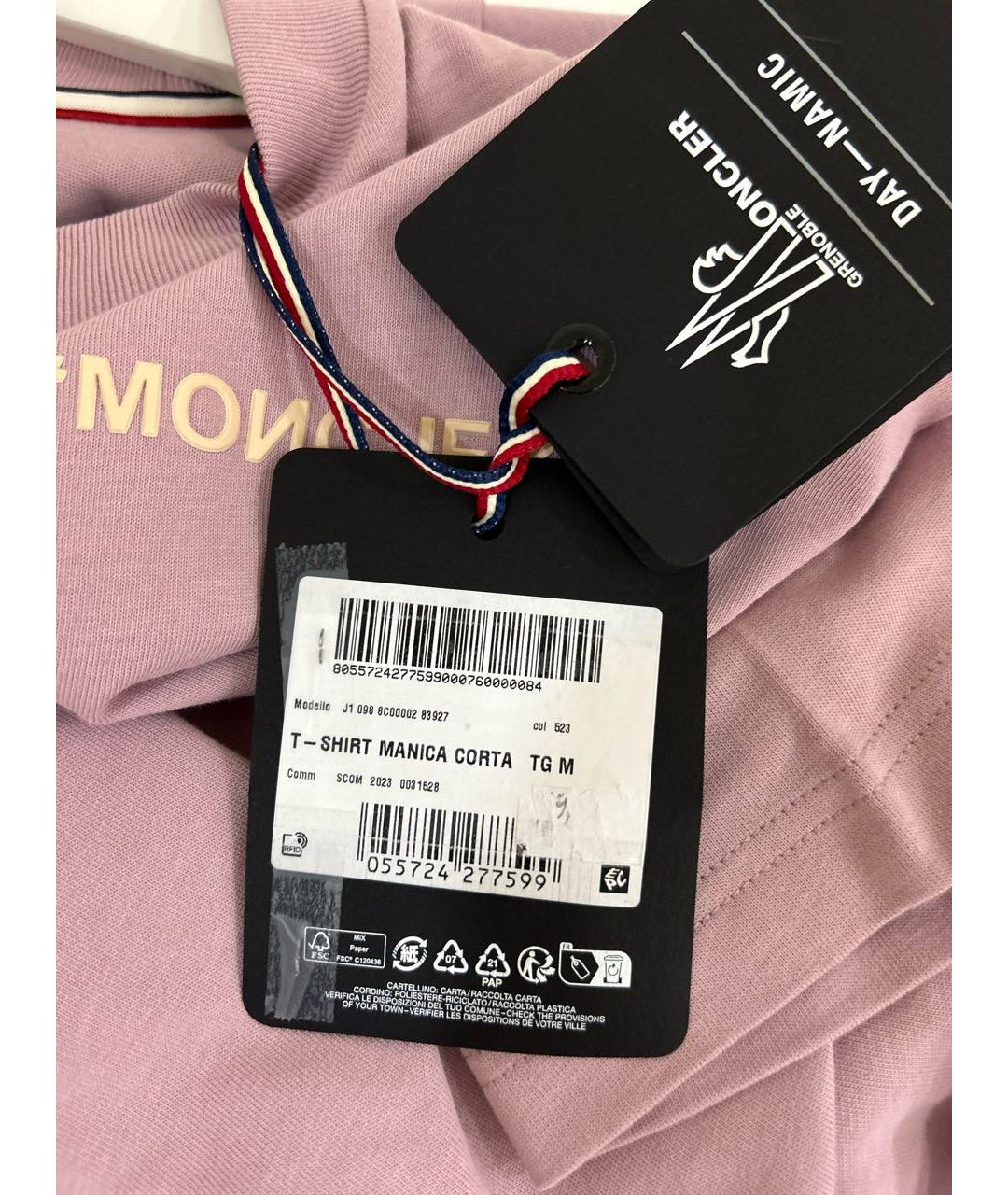 MONCLER Розовая хлопко-эластановая футболка, фото 7
