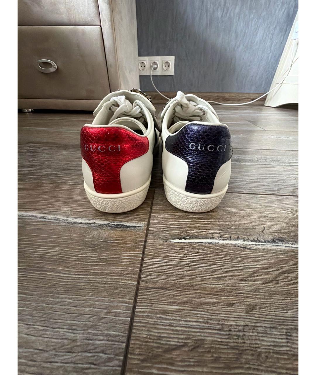 GUCCI Белые кожаные кеды, фото 4