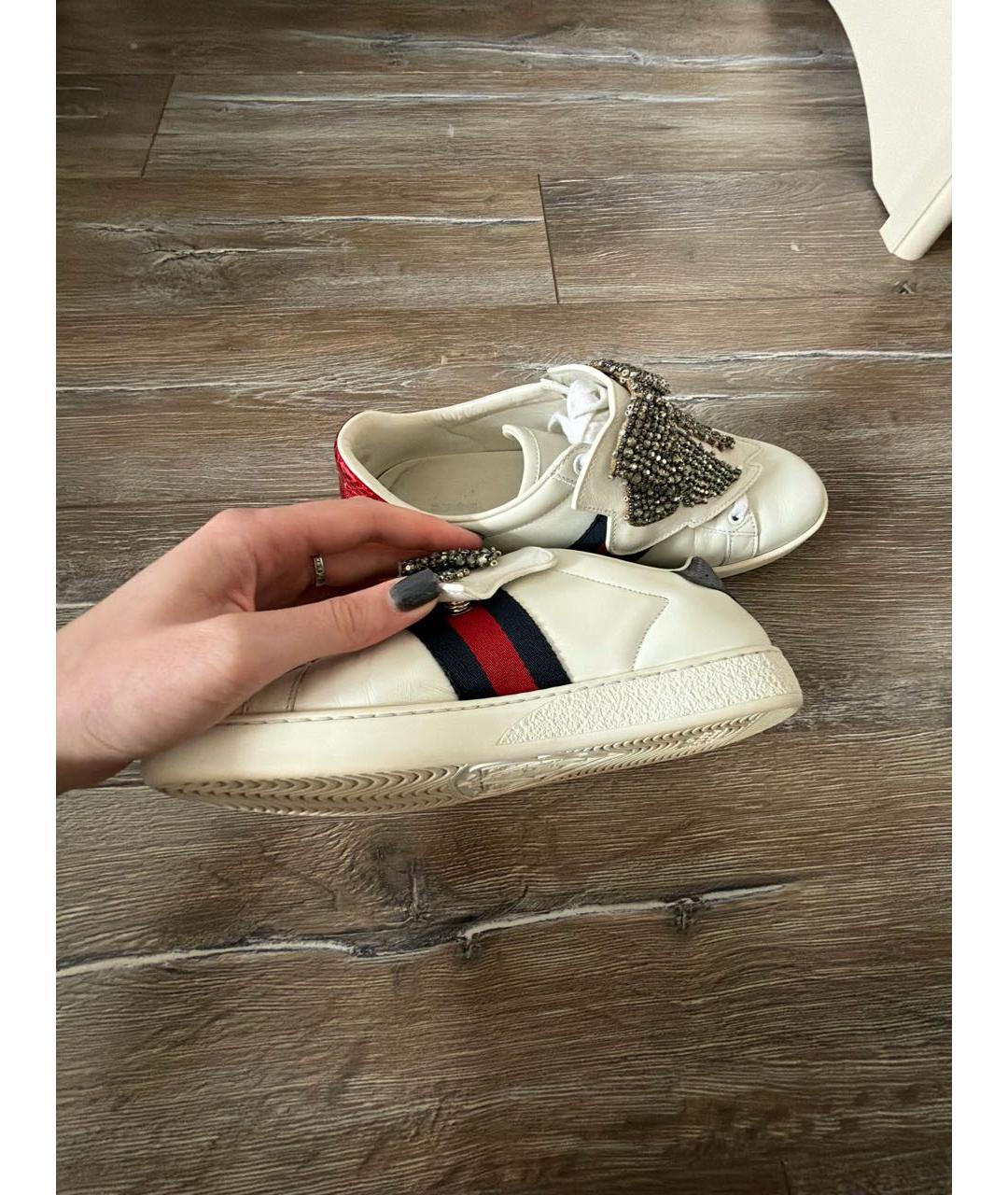 GUCCI Белые кожаные кеды, фото 6
