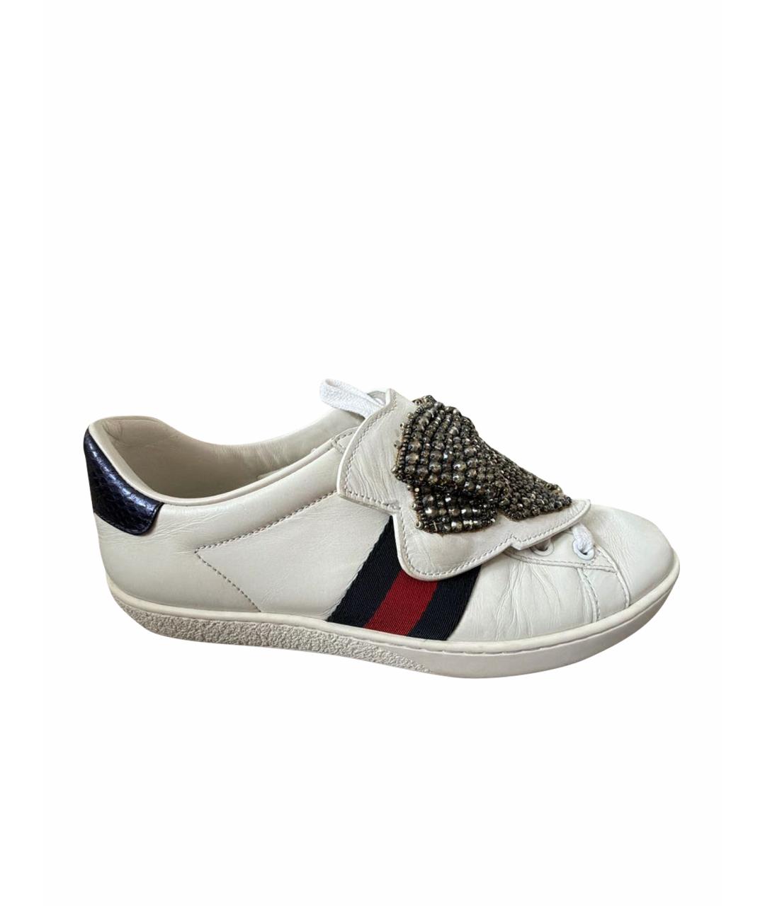 GUCCI Белые кожаные кеды, фото 1