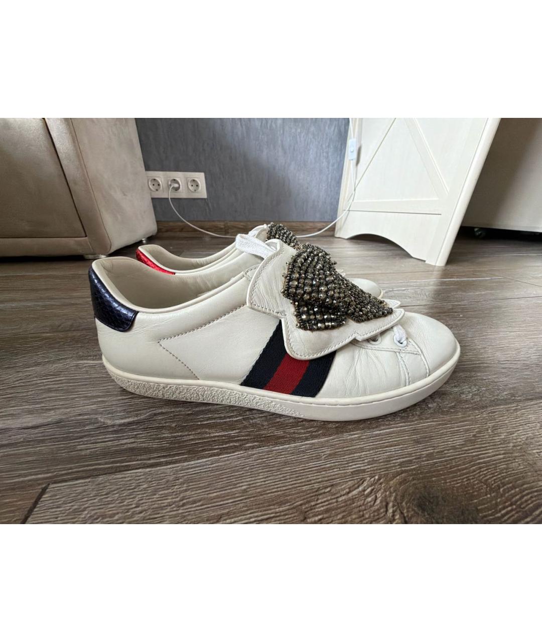 GUCCI Белые кожаные кеды, фото 9